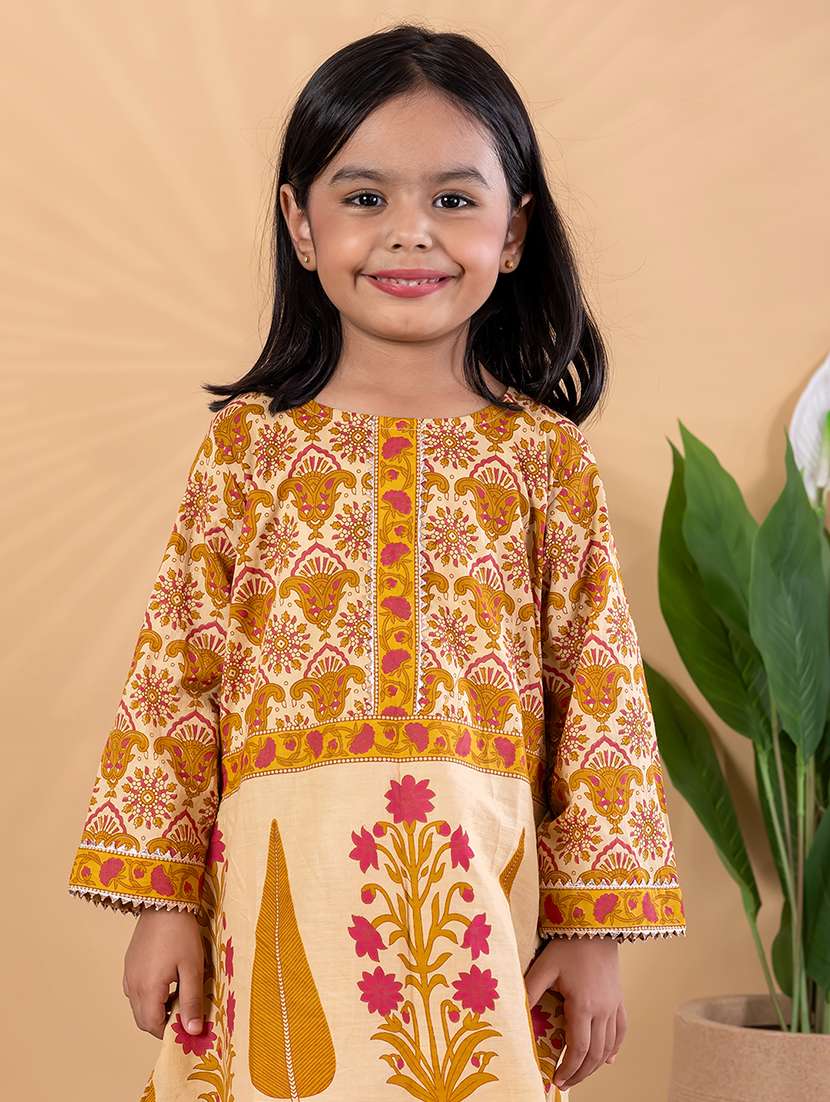 girls printed long sleeve kurta and palazzo set  - 22093332 -  Standard Image - 1
