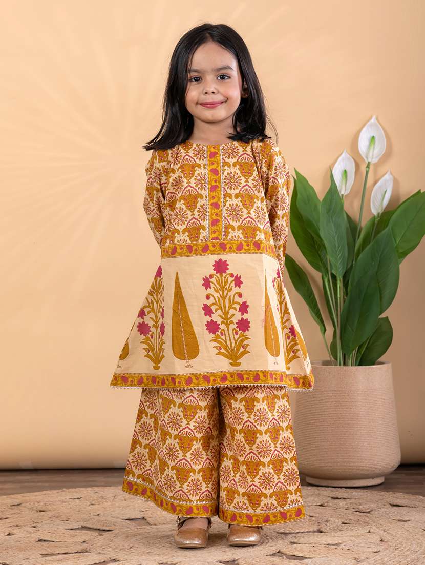 girls printed long sleeve kurta and palazzo set  - 22093332 -  Standard Image - 4