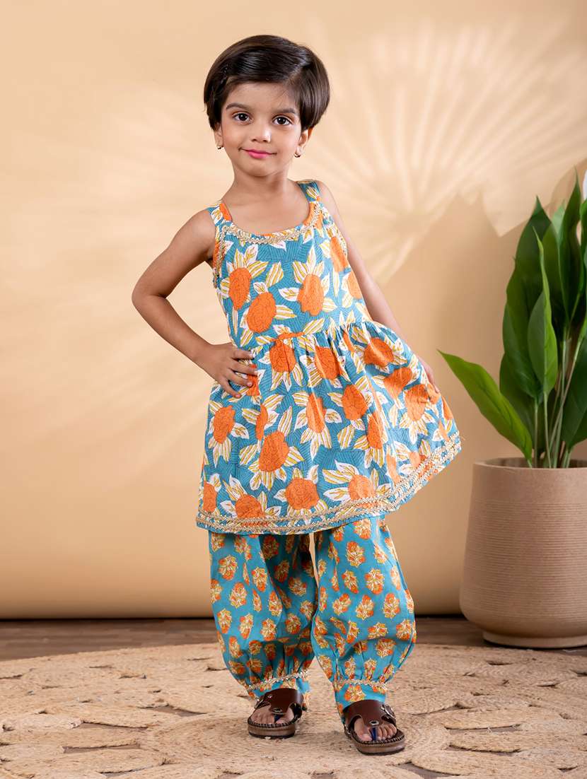girls floral print shoulder strap kurta and salwar set - 22093333 -  Standard Image - 1