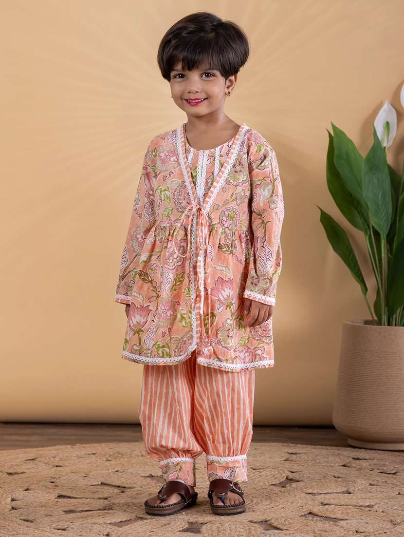 girls printed long sleeve kurta and salwar set  - 22093334 -  Standard Image - 1