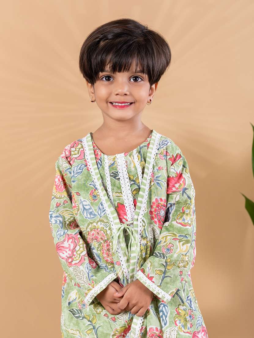 girls printed long sleeve kurta and salwar set  - 22093335 -  Standard Image - 4