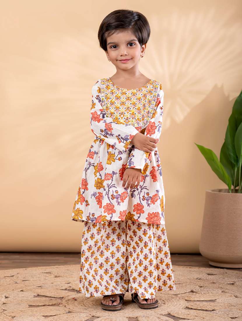 girls printed long sleeve kurta and sharara set  - 22093336 -  Standard Image - 1