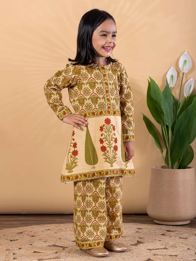 girls printed long sleeve kurta and palazzo set  - 22093340 -  Standard Image - 1