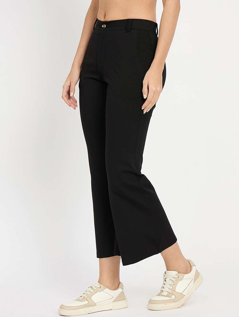 women solid mid rise bootcut trouser - 22093343 -  Standard Image - 1