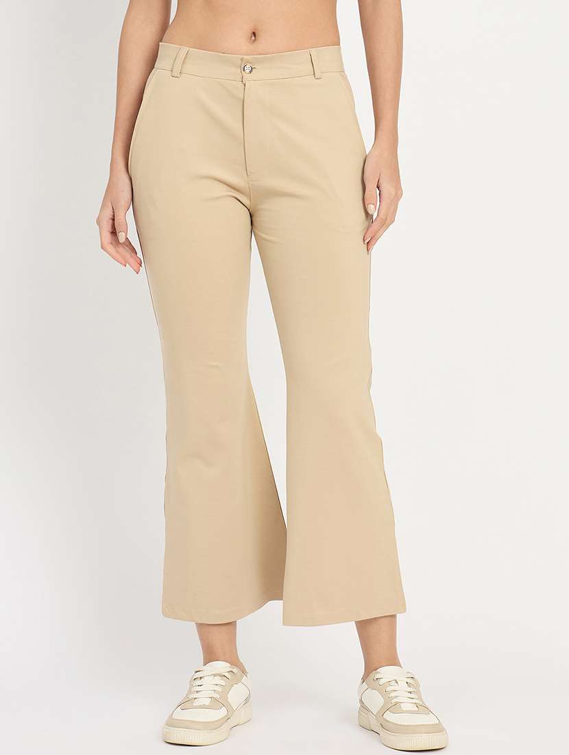 women solid mid rise bootcut trouser