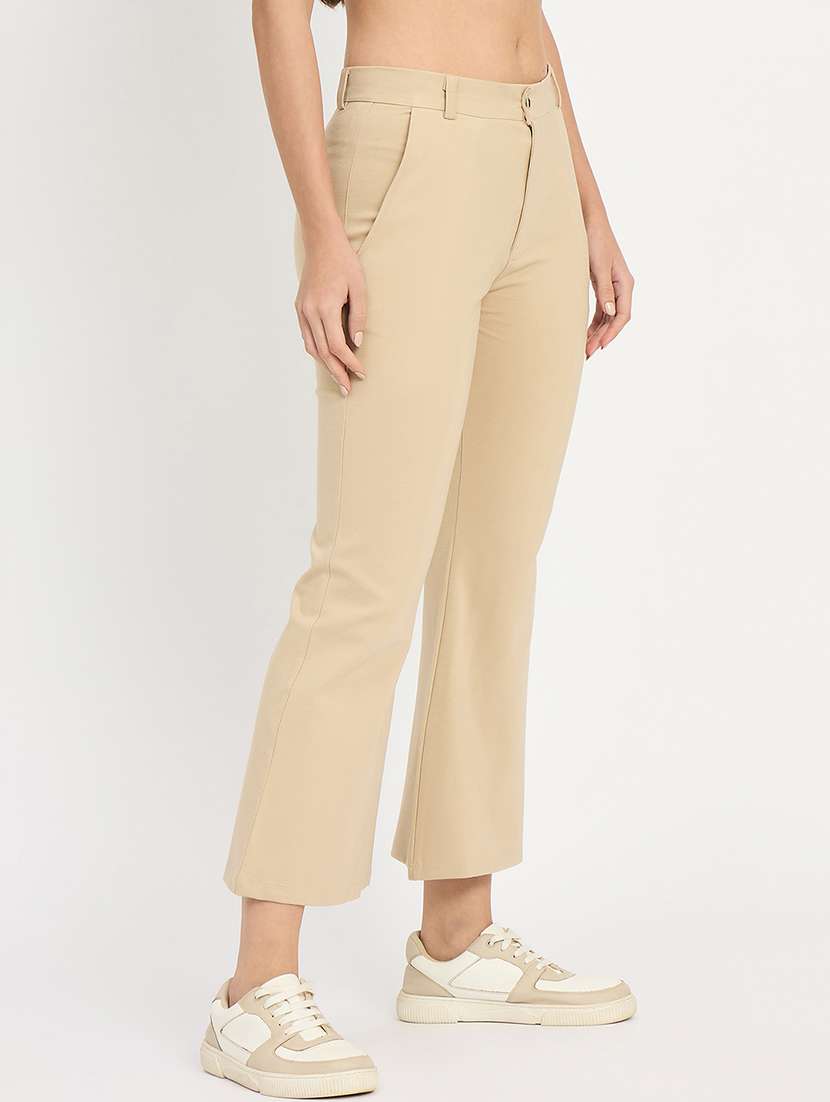 women solid mid rise bootcut trouser - 22093344 -  Standard Image - 1