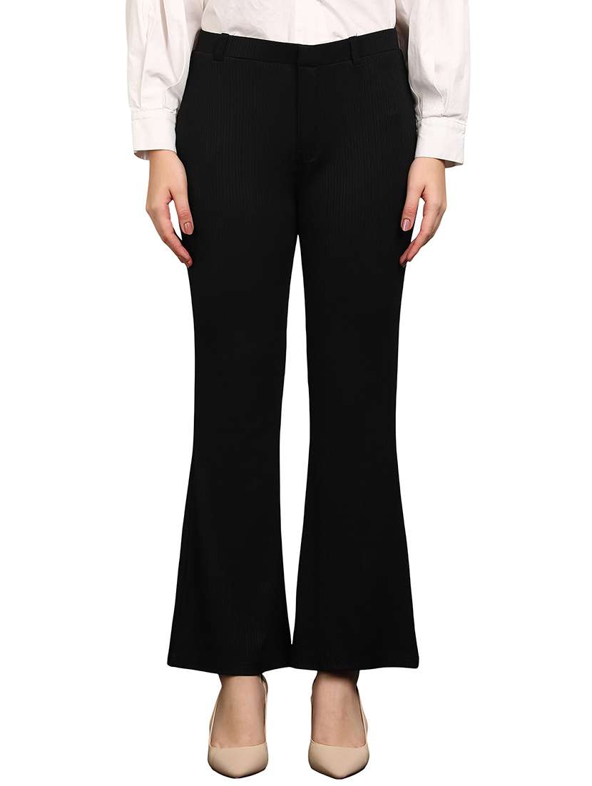 women solid mid rise bootcut trouser
