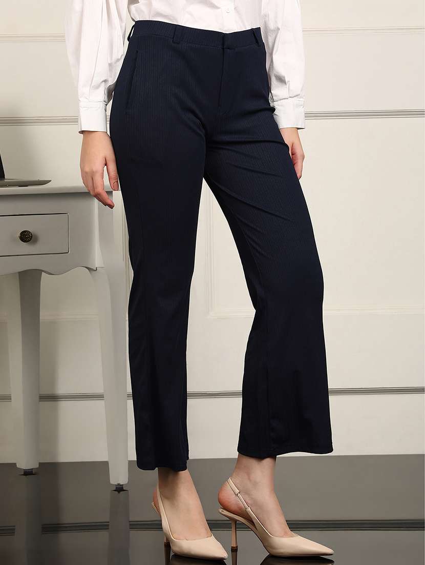 women solid mid rise bootcut trouser - 22093347 -  Standard Image - 1