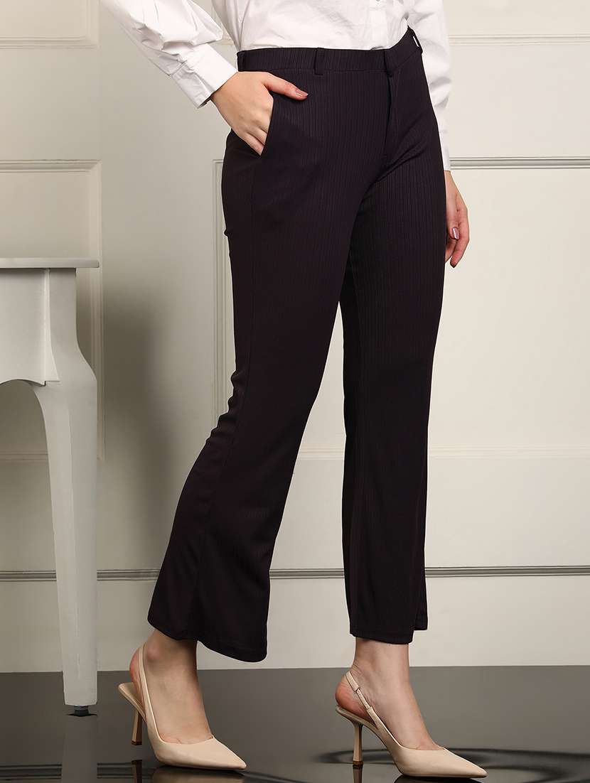 women solid mid rise bootcut trouser - 22093349 - Standard Image - 1