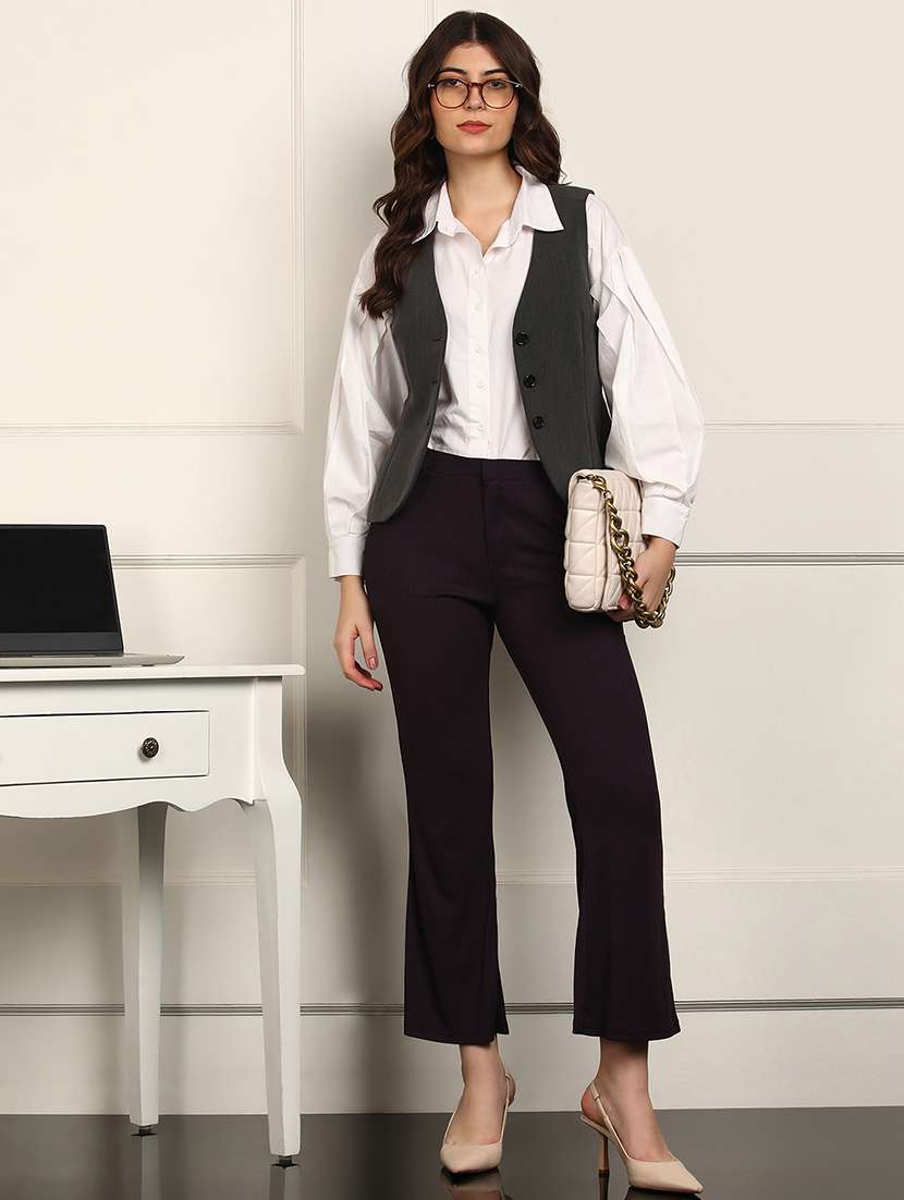 women solid mid rise bootcut trouser - 22093349 - Standard Image - 4