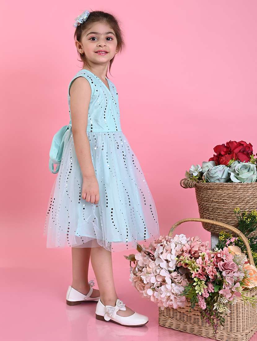 girls printed sleeveless fit & flare dress - 22093359 -  Standard Image - 1