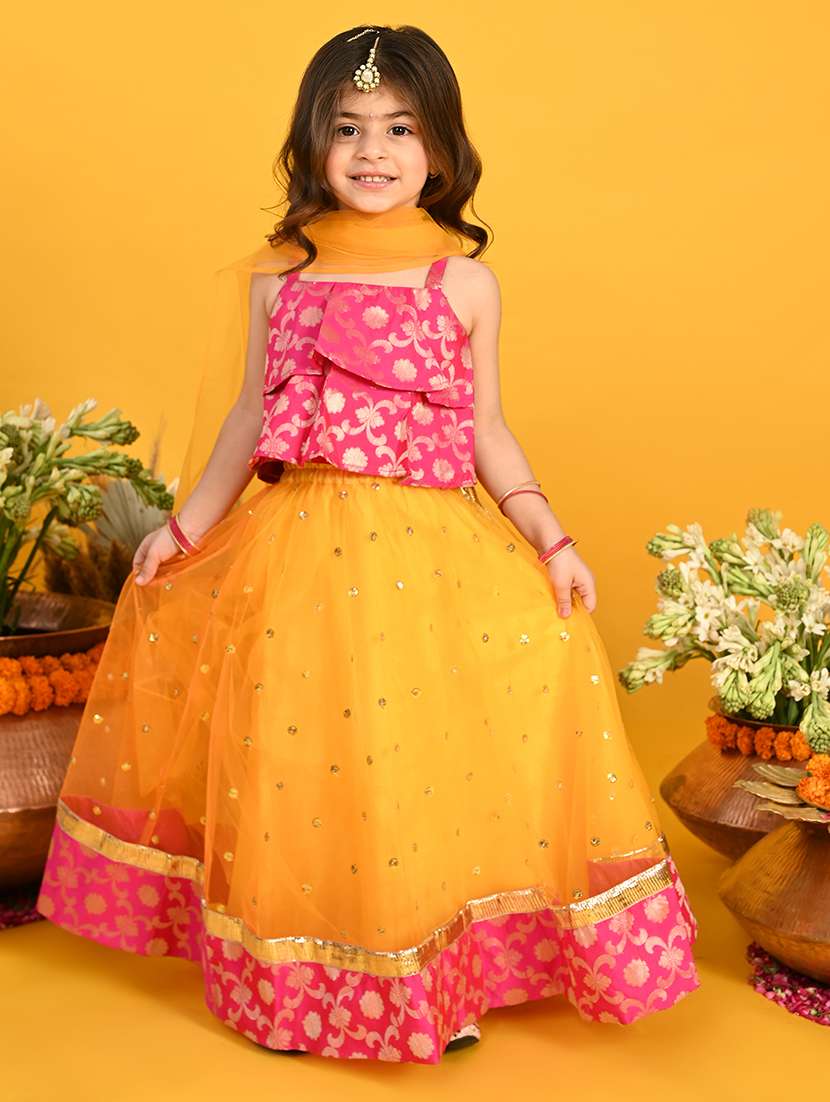 Girls Embellished Lehenga Choli With Dupatta Set