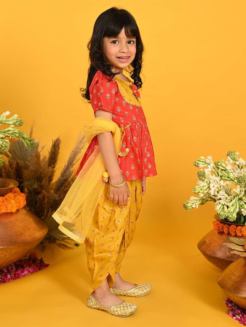 girls printed dhoti and kurta with dupatta set - 22093373 - Standard Image - 4