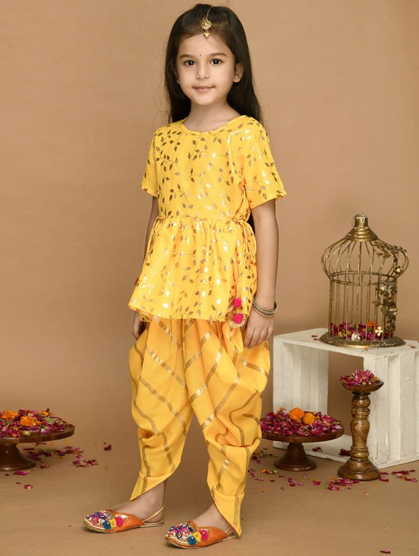 girls foil print kurta and dhoti set - 22093377 -  Standard Image - 1