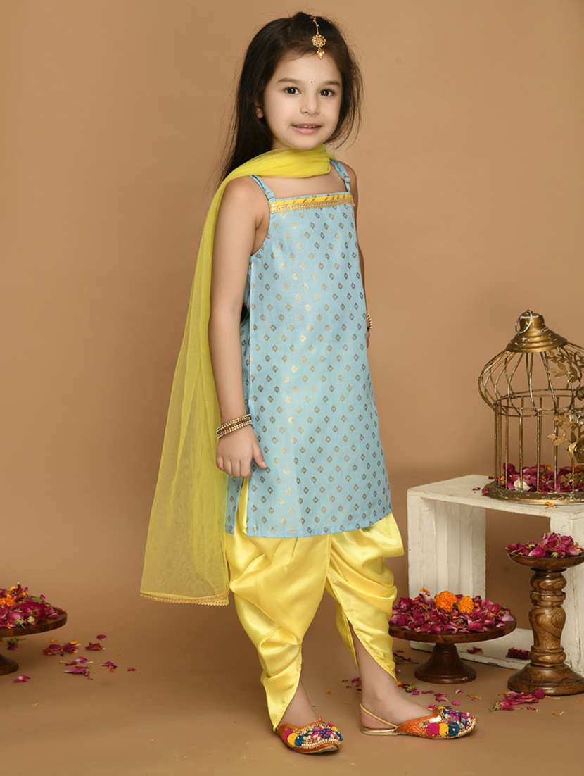 girls foil print dhoti and kurta with dupatta set - 22093379 -  Standard Image - 1