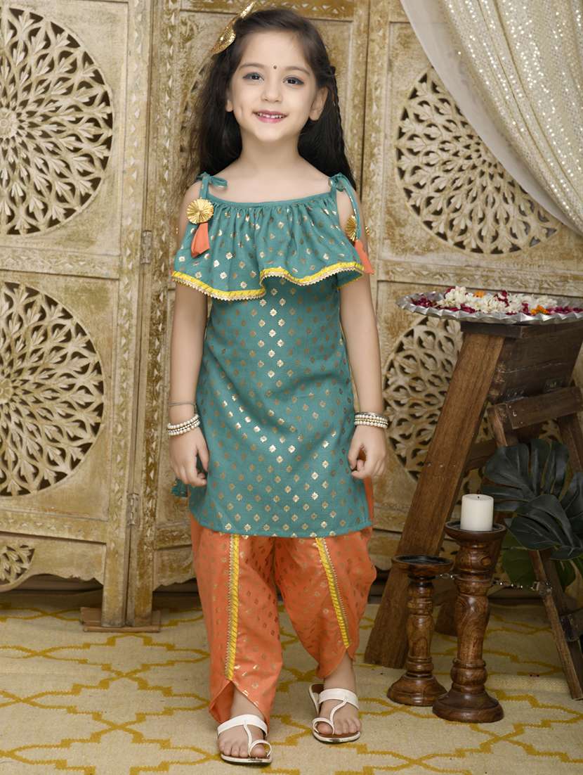 girls foil print dhoti and kurta set 