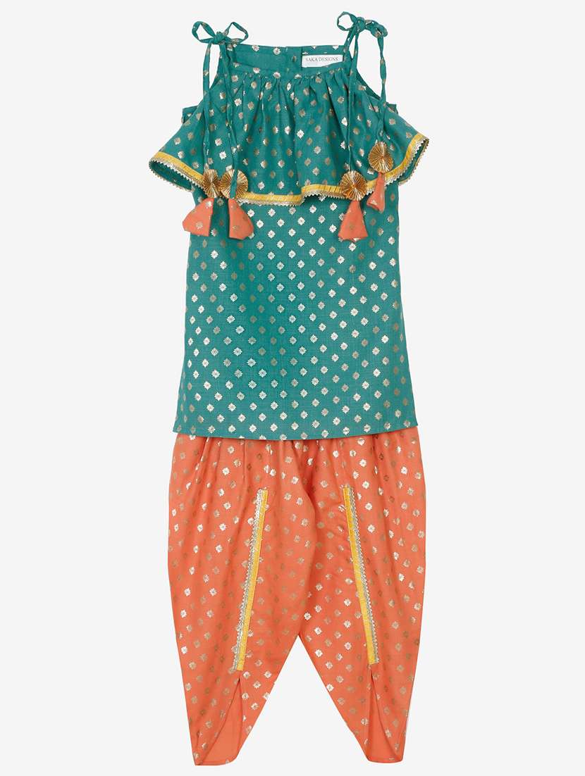 girls foil print dhoti and kurta set  - 22093382 -  Standard Image - 6