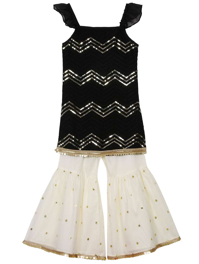 girls foil print kurta and sharara set with dupatta - 22093384 - Standard Image - 1