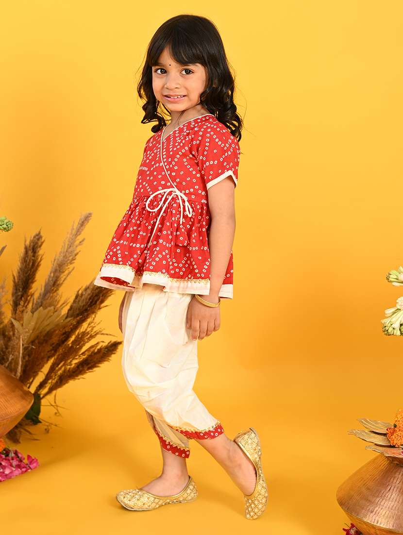 girls bandhani print kurta and dhoti set  - 22093386 -  Standard Image - 1
