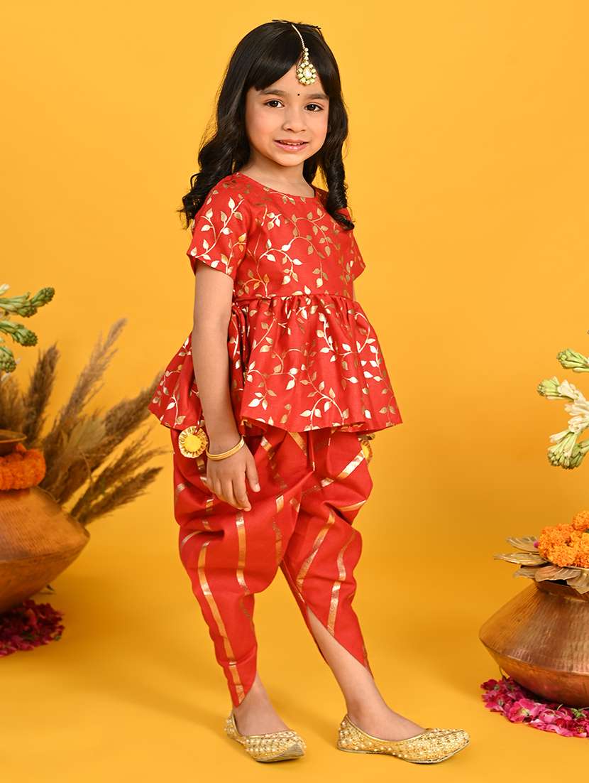 girls foil print kurta and dhoti set  - 22093390 -  Standard Image - 1