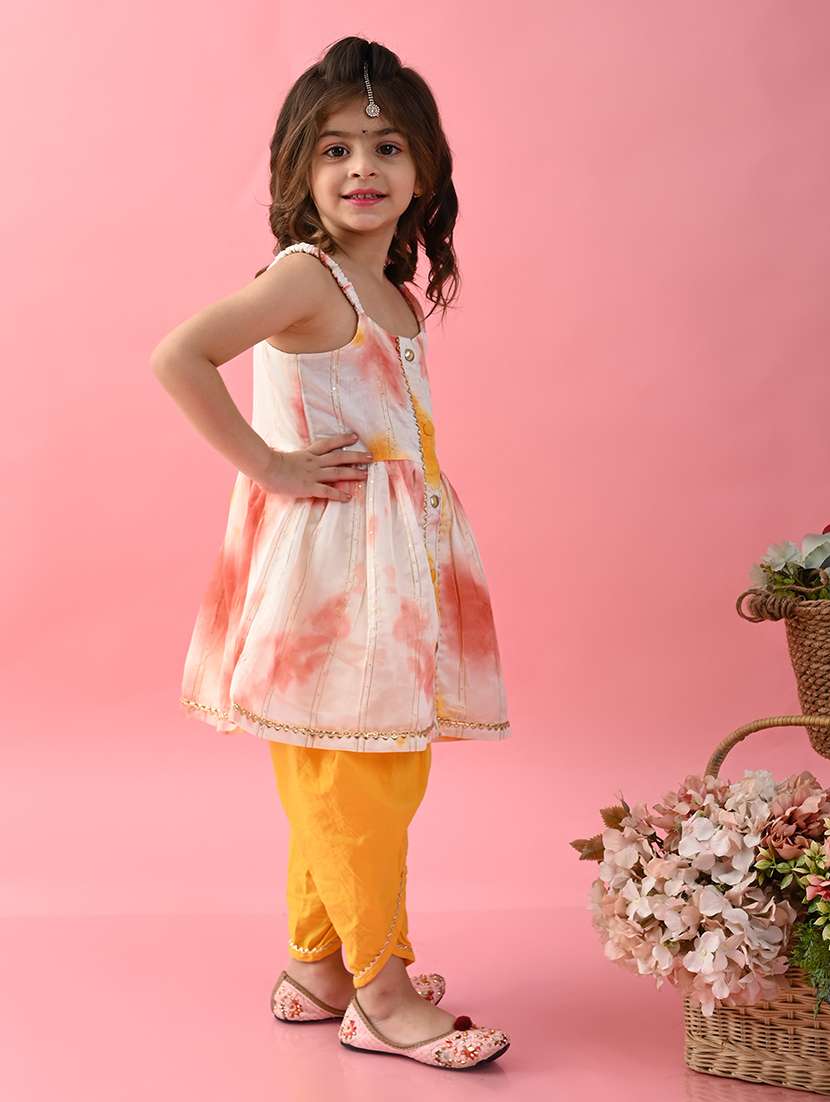 girls tye and dye sleeveless kurta and dhoti set  - 22093391 -  Standard Image - 1