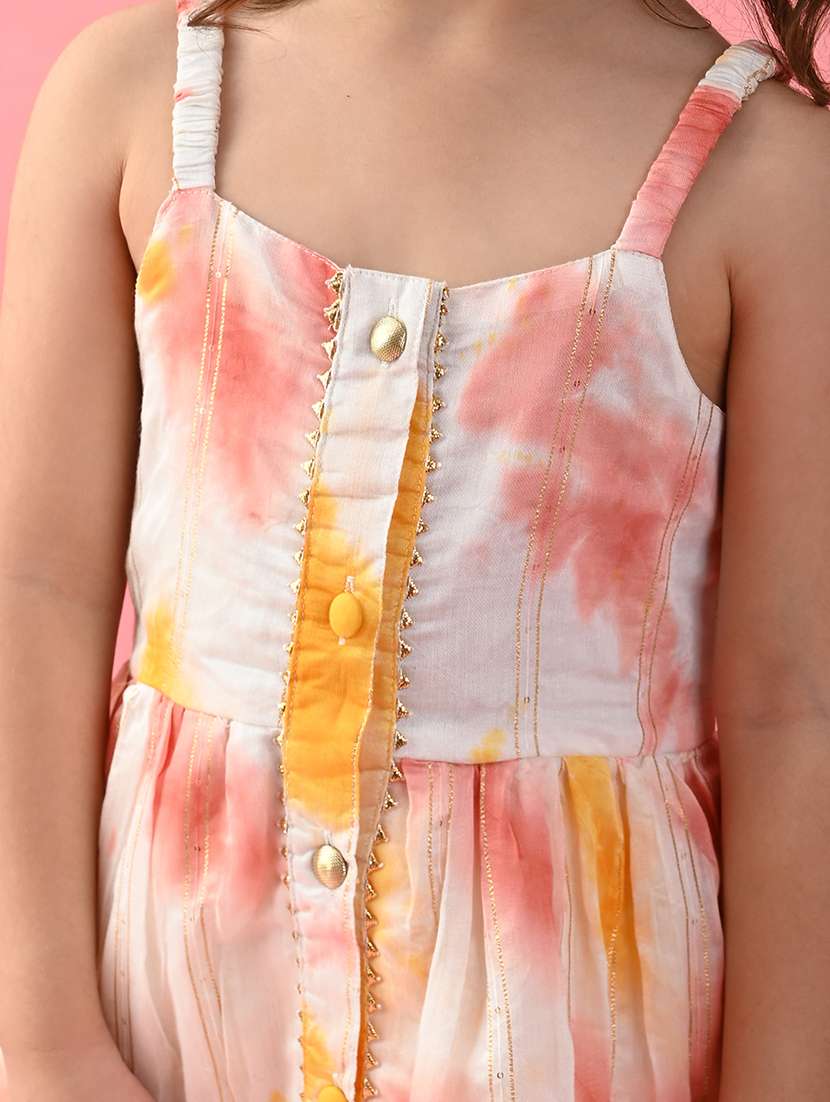 girls tye and dye sleeveless kurta and dhoti set - 22093391 - Standard Image - 4