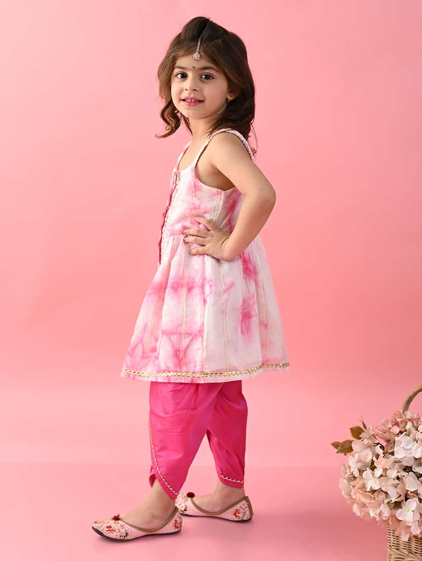 girls tie and dye sleeveless kurta and dhoti set  - 22093392 -  Standard Image - 1