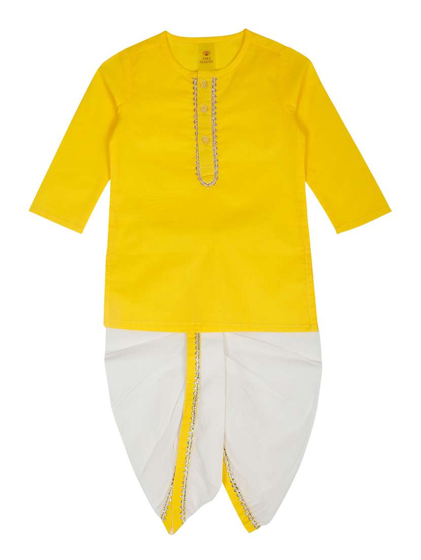 boys solid long sleeve kurta and dhoti set - 22093394 - Standard Image - 1
