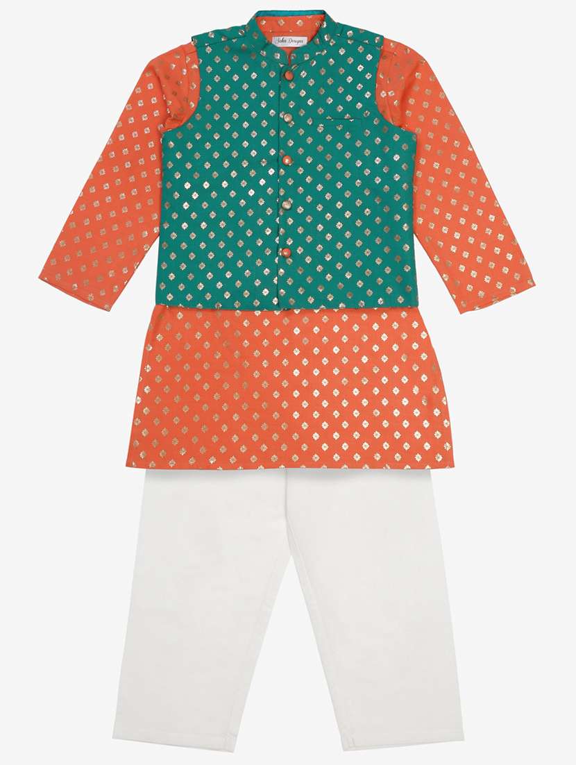 boys foil print kurta and pyjama with jacket - 22093396 -  Standard Image - 6