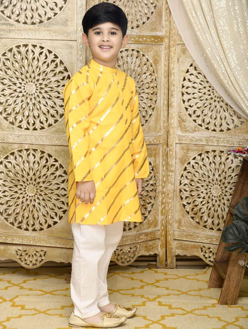 boys foil print long sleeve kurta and pyjama set - 22093397 -  Standard Image - 1
