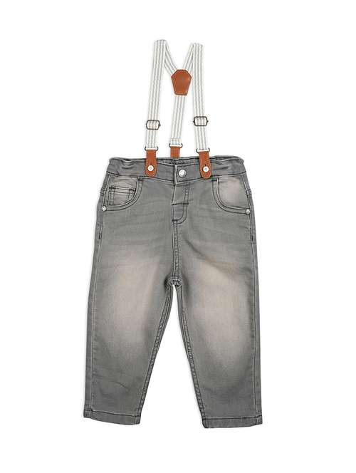 boys solid mid rise slim fit jean with suspender