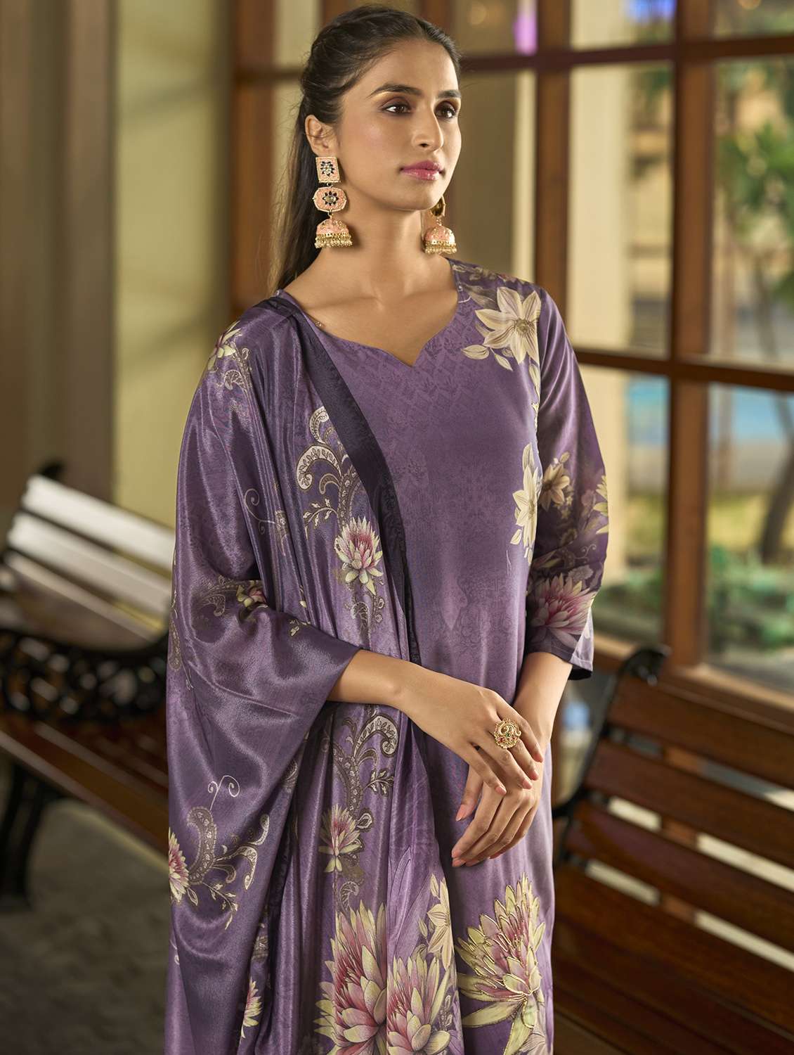 women floral three quarter sleeve kurta pant with dupatta set - 22093578 - Standard Image - 4