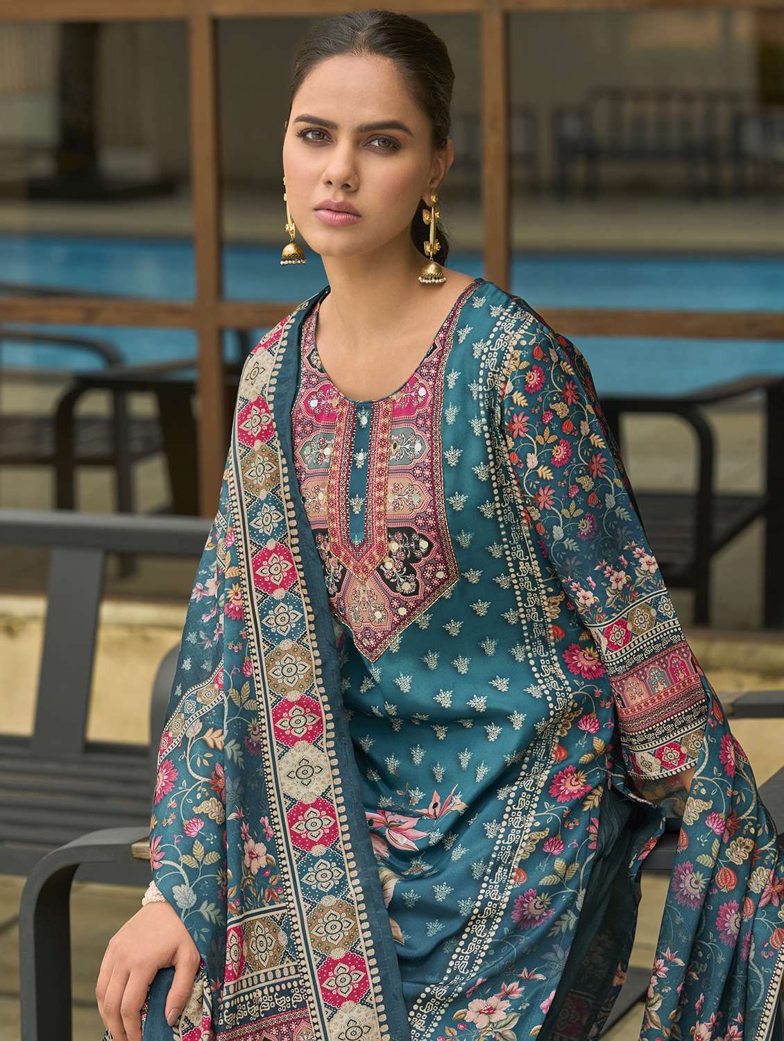 women floral three quarter sleeve kurta pant with dupatta set - 22093580 -  Standard Image - 4