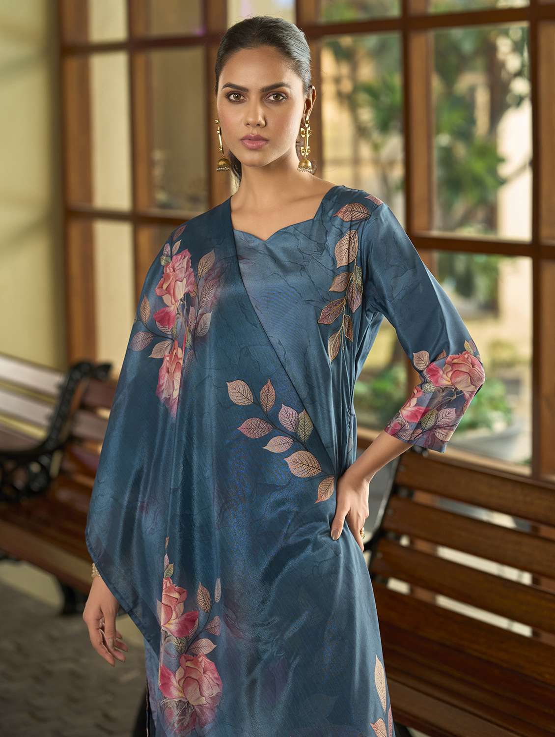 women floral three quarter sleeve kurta pant with dupatta set - 22093582 -  Standard Image - 4