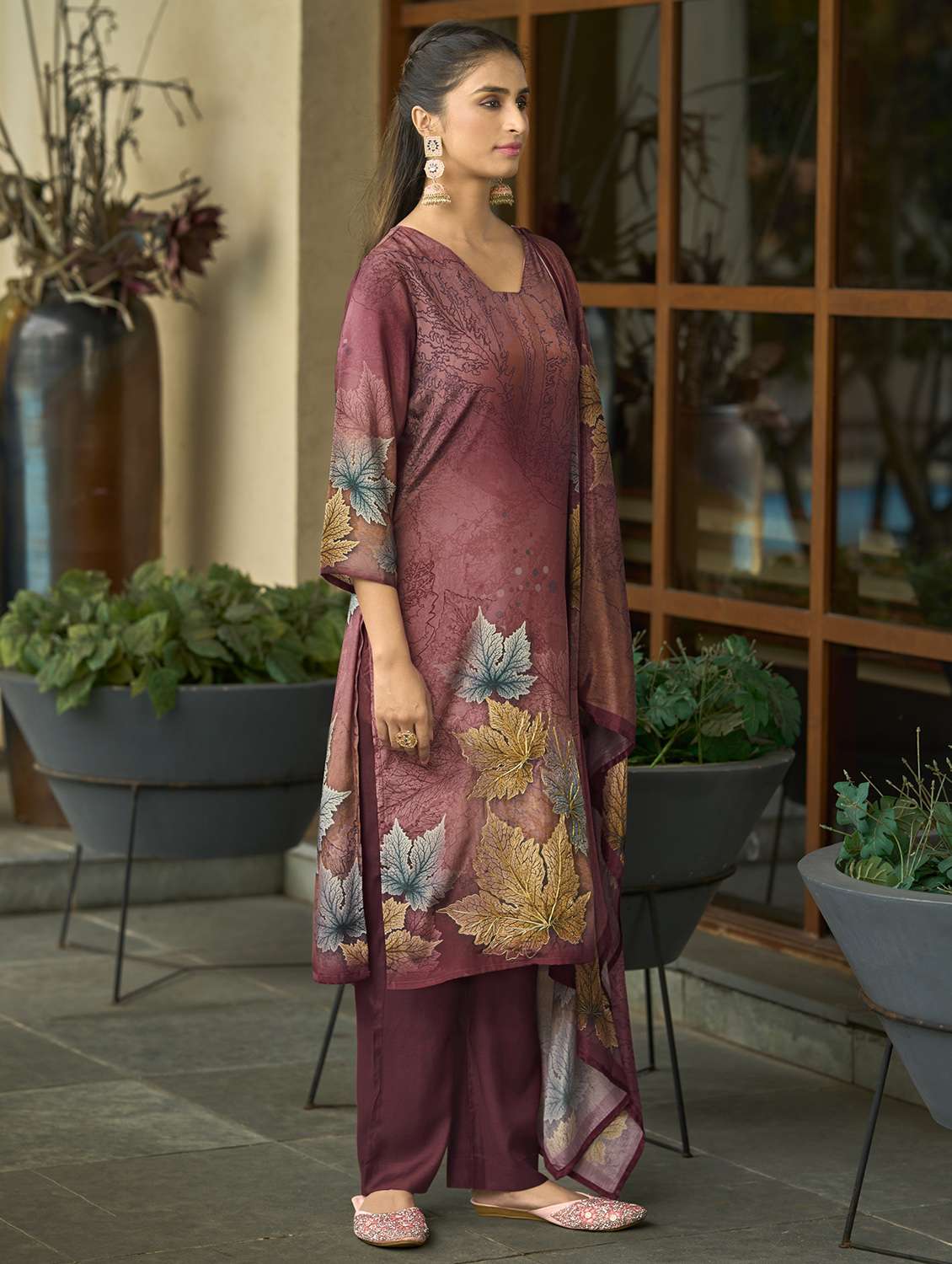 women floral three quarter sleeve kurta pant with dupatta set - 22093583 -  Standard Image - 4