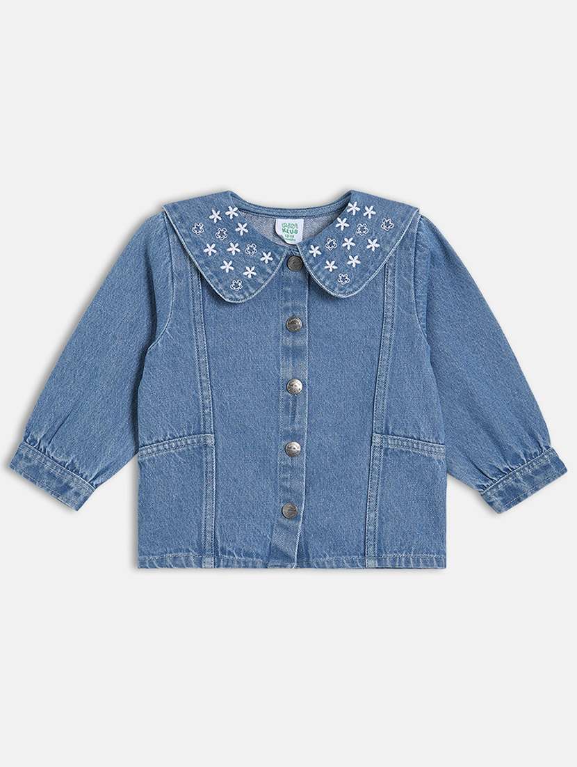 girls solid long sleeve regular denim jacket