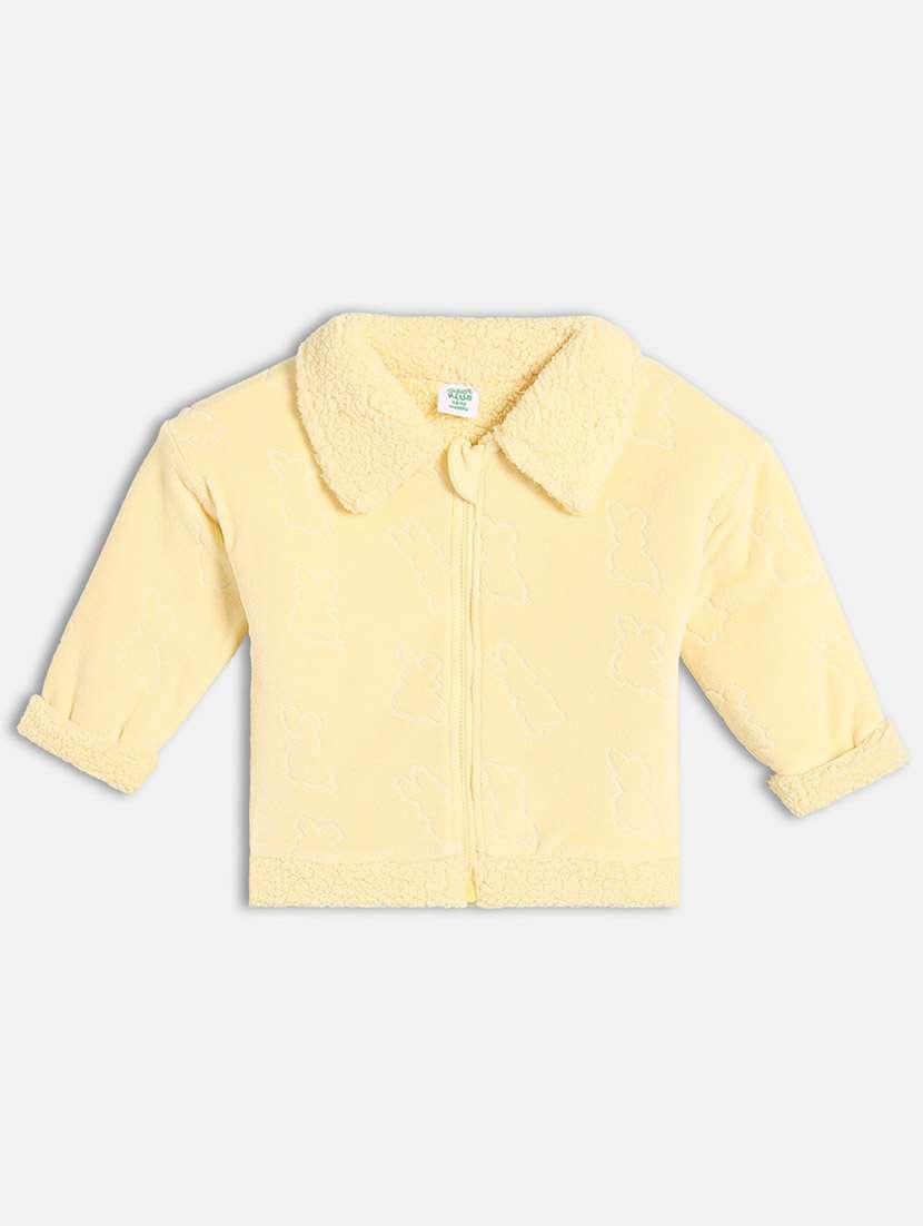 girls solid long sleeve collared faux fur jacket