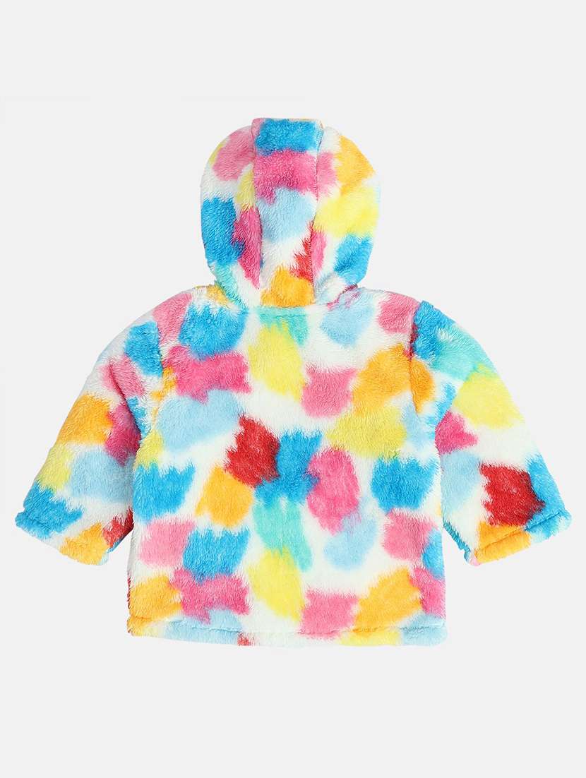 girls printed long sleeve hooded faux fur jacket - 22093796 -  Standard Image - 1