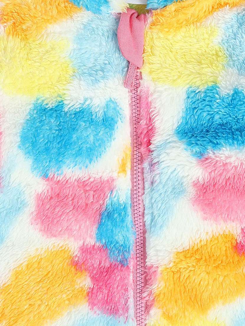 girls printed long sleeve hooded faux fur jacket - 22093796 -  Standard Image - 4