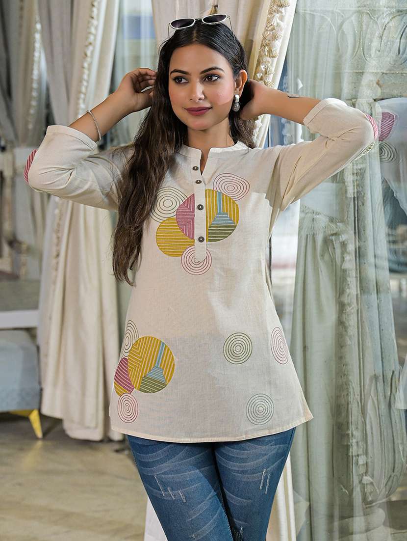 women printed three quarter sleeve kurti - 22093915 -  Standard Image - 1