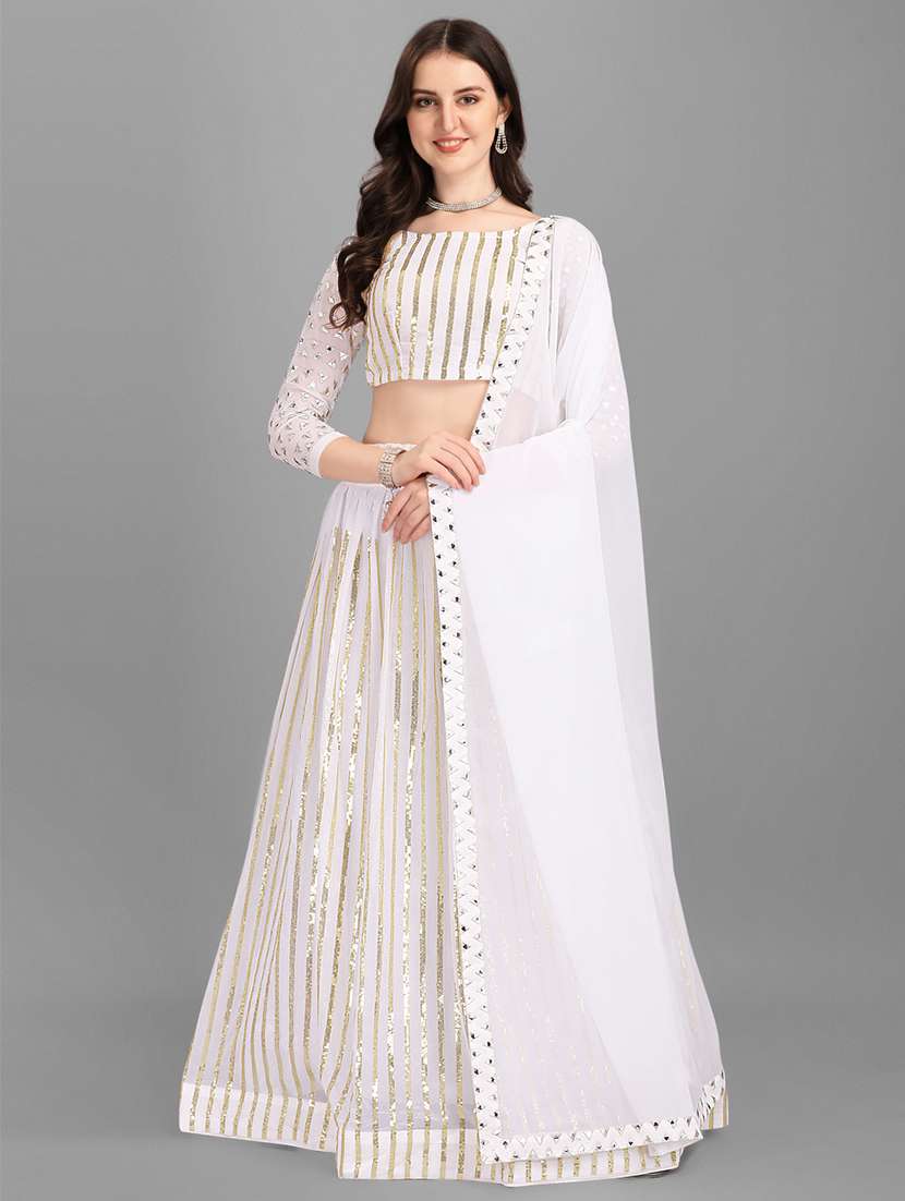 women solid with work flared stitched lehenga