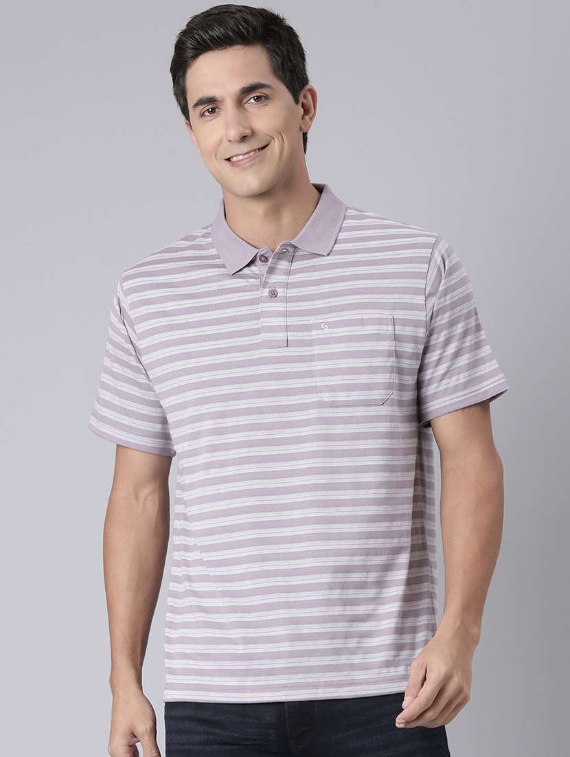men striped short sleeve regular fit polo t-shirt
