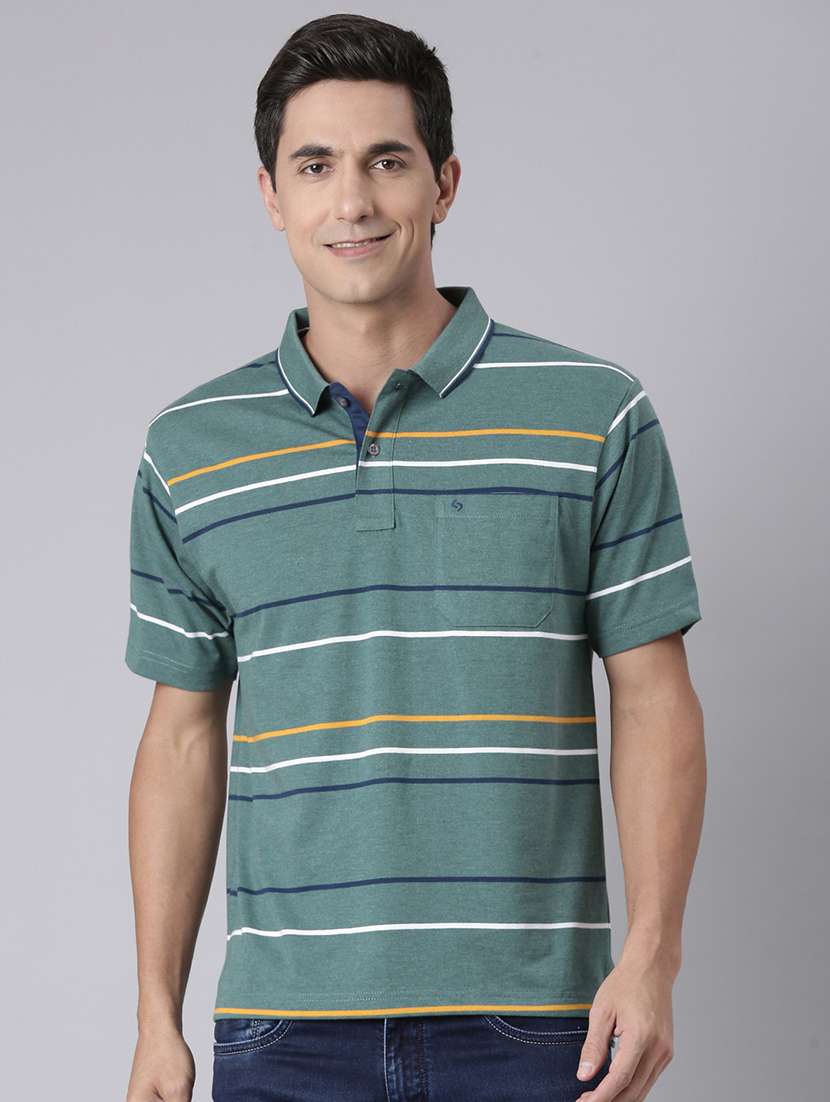 men striped short sleeve regular fit polo t-shirt