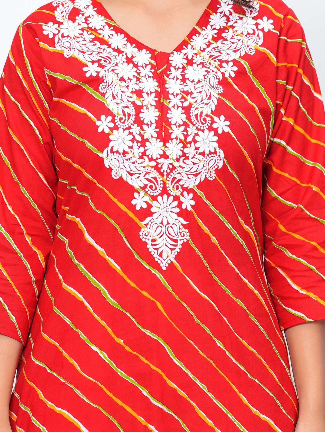 women leheriya three quarter sleeve straight kurta - 22094115 -  Standard Image - 4