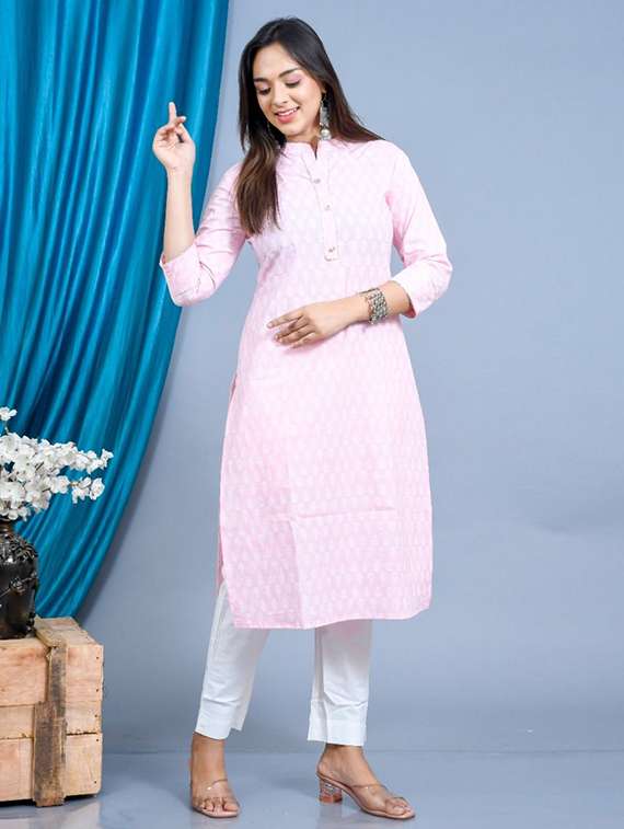 Women Printed Three Quarter Sleeve Straight Kurta - 22094130 -  Standard Image - 4