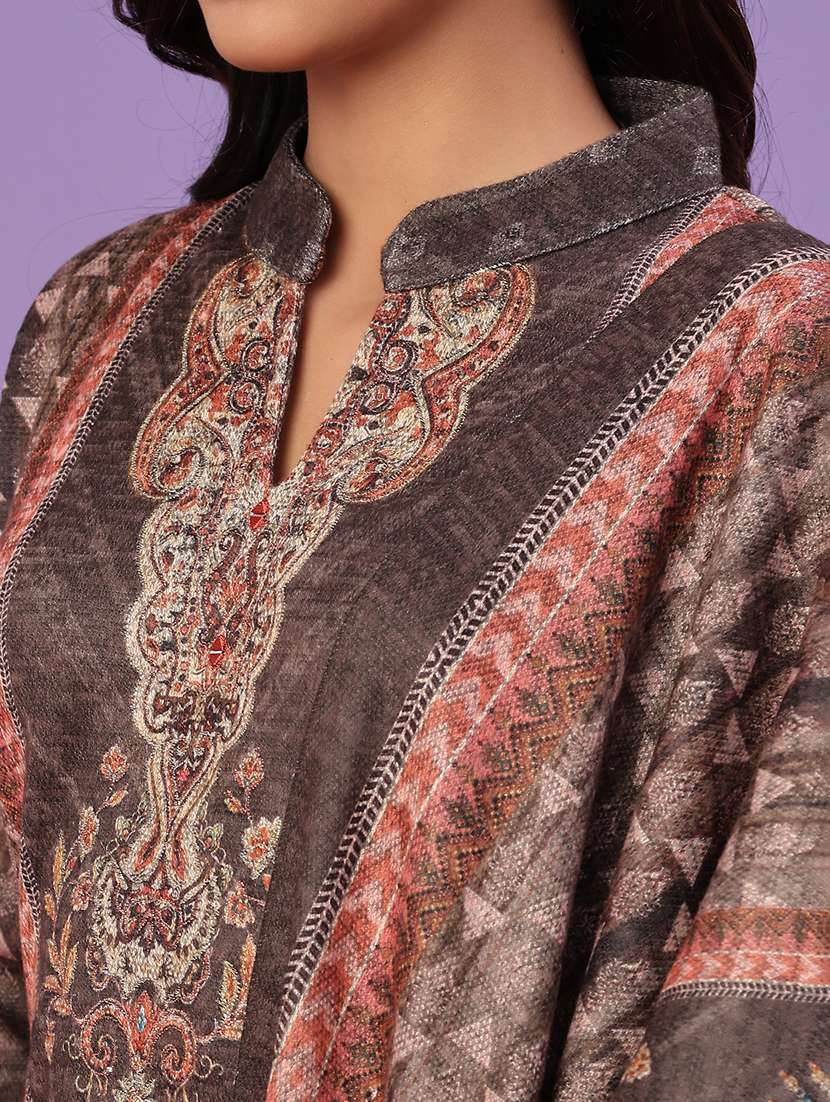 women printed long sleeve kurta pant with dupatta set - 22094379 -  Standard Image - 4