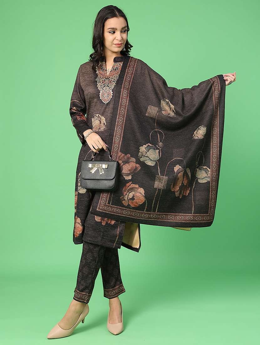women printed woolen kurta and pant with dupatta set - 22094388 -  Standard Image - 1