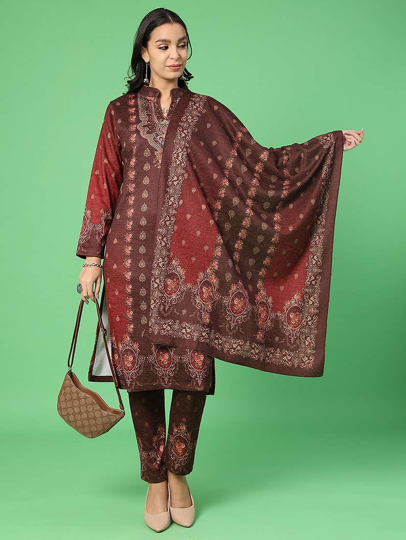 women printed woolen kurta and pant with dupatta set - 22094391 -  Standard Image - 1