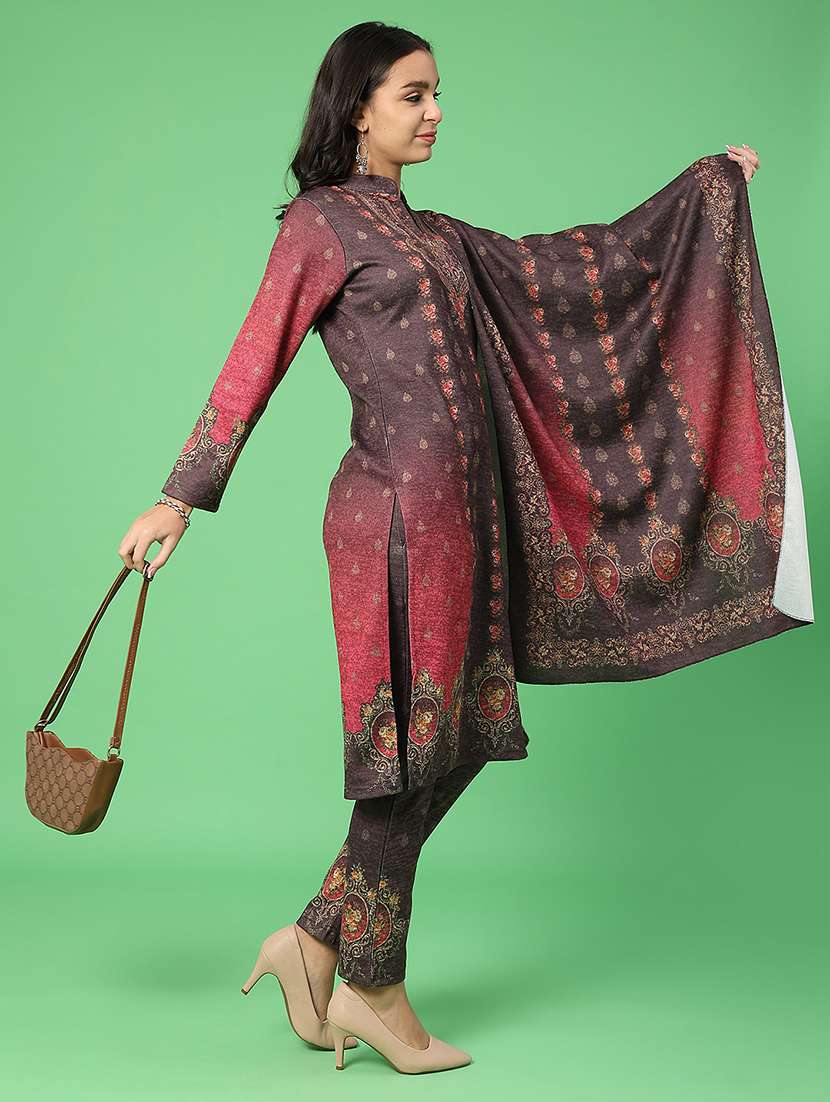 women printed woolen kurta and pant with dupatta set - 22094394 -  Standard Image - 1