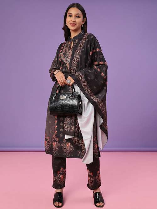 women printed long sleeve kurta pant with dupatta set - 22094396 -  Standard Image - 0
